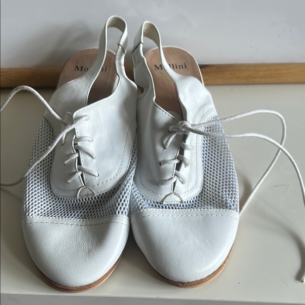 Mollini White Leather sling back Flats with Mesh Detail